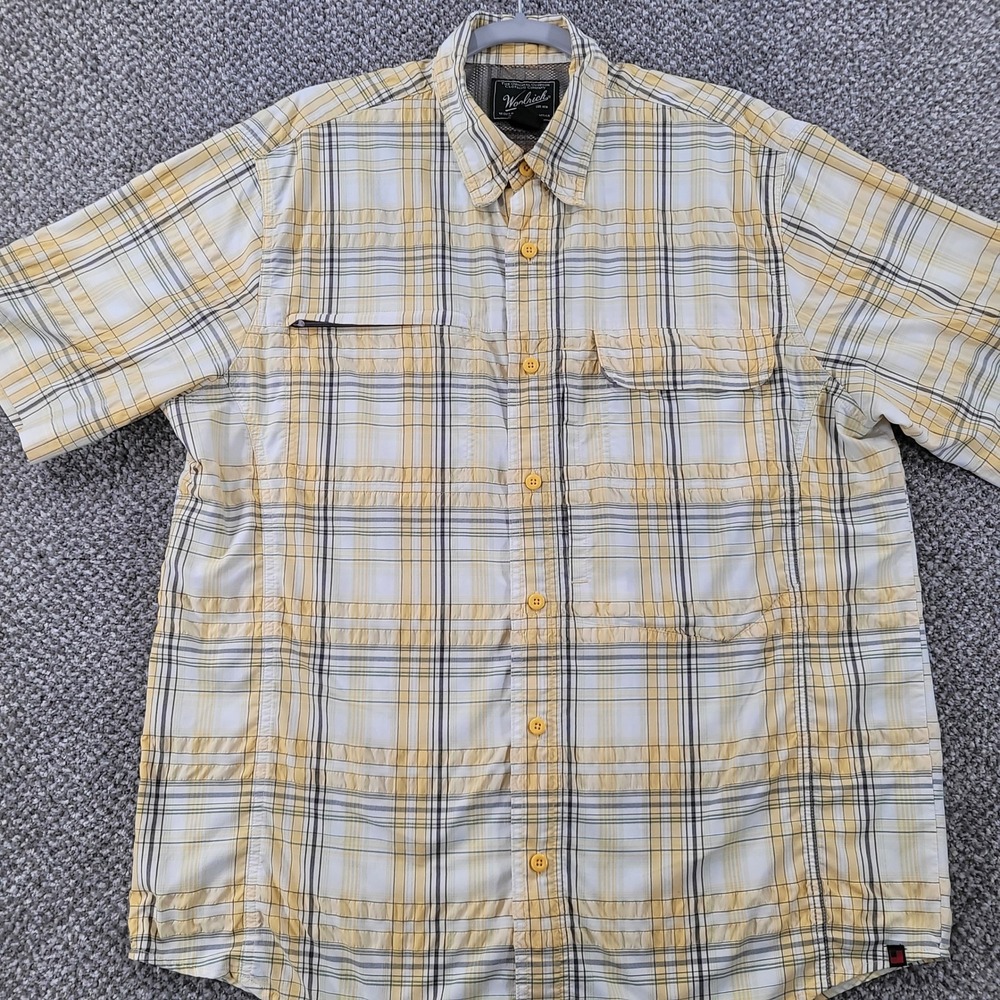 Woolrich Mens Solar Plaid Short‎ Sleeve Fishing Hiking Camp Shirt Yellow Large L